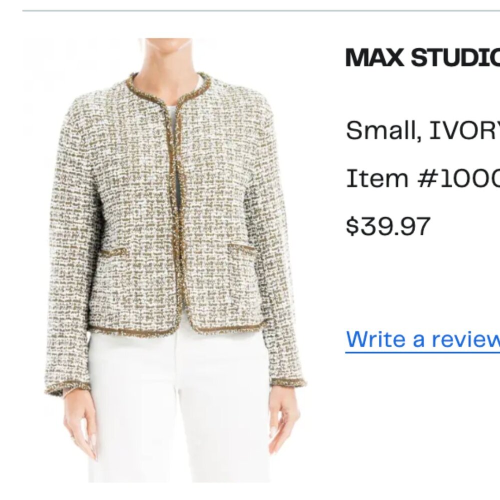 Max Studio Tweed Fringe Crop Jacket